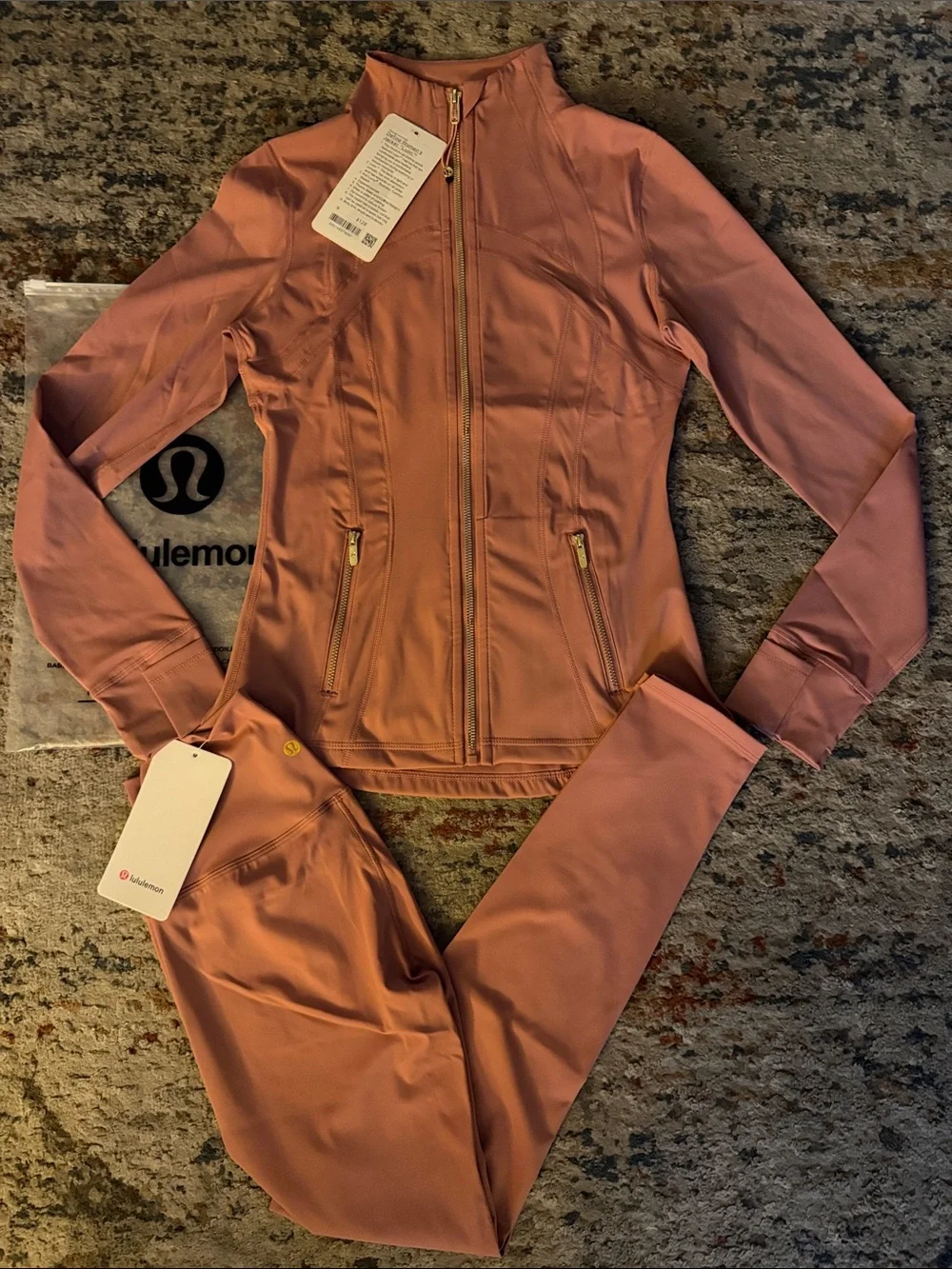 lululemon athletica rose-mauve zip jacket with gold hardware